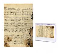 Music Notes on Old Paper Puzzles 500 Pieces Personalized Jigsaw Puzzles Photos Puzzle for Adults Challenging Picture Puzzle with Storage Bag Jigsaw for Men Women Home Decor (19.7" x 29.5")
