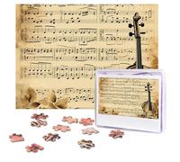 Music Notes on Old Paper Puzzles 500 Pieces Personalized Jigsaw Puzzles with storage bag Photos Puzzle for Adults Challenging Picture Puzzle for Men Women Home Decor (52x38 CM)