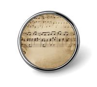 Music Notes on Old Paper Round Badge for Men Women, Durable & Stylish Lapel Pins, Lightweight Metal Badges for Shirts, Jackets, Hats