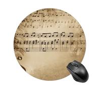 Music Notes on Old Paper Round Mouse Pad 7.8 Inch, Portable Gaming Mouse Mat with Non-Slip Rubber Base & Smooth Surface, Waterproof Mousepad for PC, Laptop, Computer, Office, Home