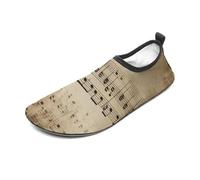 Music Notes on Old Paper Water Shoes for Men Women, Lightweight Stretch Swim Shoes with Anti-Slip Rubber Sole, Quick-Dry Aqua Socks for Pool, Beach, Surfing, Style, 5 Women/5 Men