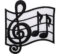 Music Notes Patch Iron Sew On White Black Embroidered Badge Musical Song Sheet