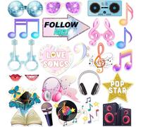 Music Notes Photo Booth Props, Guitar Rock Star Photoshoot Disco Night Party Photography Props Musician Birthday & Anniversary Centerpiece Sticks Wedding Engagement Decorations 22 PCS
