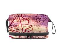Music Notes Piano Double Layer Cosmetic Bag for Women and Girls, Travel Toiletry Bag Makeup Handy Pouch Organiser Bag with Brush Compartment