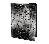 Music Notes Print 5.5 Inch Passport For Men And Women Lightweight Stylish Travel Document Wallet, Black, One Size