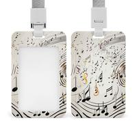 Music Notes Print Badge Holder with Lanyard, Vertical ABS Plastic ID Card Holder Fashion Name Badge Holders Office ID Card Protector for Teacher Nurse Employee Security Staff