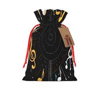 Music Notes -Print Burlap Drawstring Bags - Eco-Friendly Reusable Pouches For Wedding Favors, Christmas & Birthday Presents.