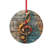 Music Notes Print Christmas Tree Hanging Ornament, Double-Sided Aluminum Round Pendant For Xmas Tree And Holiday