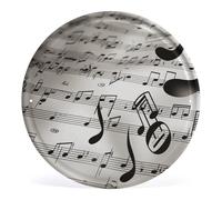 Music Notes Print Circular Iron Wall Art Decor with Vintage Pattern Print, Round Metal Hanging Picture Frame for Home, Bar, Cafe Retro Wall Decoration