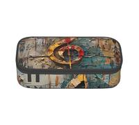 Music Notes Print Fashionable Functional Pencil Case Convenient Daily Use Storage Makeup Toiletries