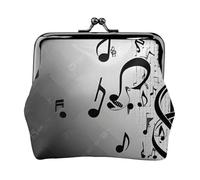 Music Notes Print Full Double-Sided Printed Pattern Women's and Girls' Fashionable Leather Kiss Lock Coin Purse Card Bag