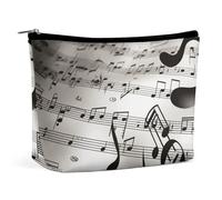 Music Notes Print Makeup Bag, Portable PU Leather Cosmetic Bag with Zipper Pouch, Waterproof Travel Toiletry Bag for Women Men