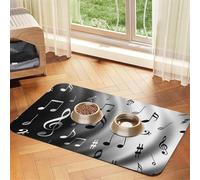 Music Notes Print Patterned Pet Feeding Mat with Water-Absorbing PU Top & Rubber Base - Anti-Slip Dog Cat Food Mat for Cats, Dogs & Pets, 30x45cm