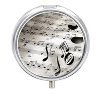 Music Notes Print Pill Box 3 Compartment Portable Round Pill Organizer Leak-Proof Lightweight Daily Compact Travel Pill Case for Vitamins Supplements Medication