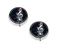 Music Notes Print Pill Box, Round Pill Organizer, 3 Compartment Small Pill Case for Purse & Pocket, Portable Medicine Box, Travel Pill Case