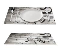 Music Notes Print Placemat, 6 PCS PVC Placemats Washable Non-Slip Place Mats for Dining Table, Wipeable Table Mat for Party Kitchen Dining Decor