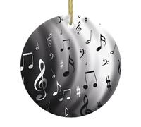Music Notes Print Print Christmas Tree Ceramic Hanging Decorative Ornaments â€“ Round Keepsake for Xmas, Home Party, Holiday