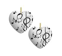 Music Notes Print Print Christmas Tree Ceramic Hanging Heart Shaped Christmas Tree Pendants Family Gatherings Holiday Party Decor.
