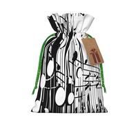 Music Notes Print -Print Reusable Burlap Pouches - Rustic Wedding Favor Bags For Celebrations, Personalized Drawstring Bags Kraft Tag.