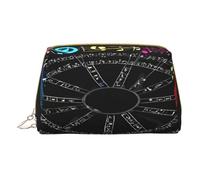 (Music Notes) Print Pu Leather Makeup Bag with Zipper Pocket Compact Organizer for Travel/Purse