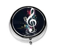 Music Notes Print Round Pill Box,Portable Mini Metal Pill,Pill Box 3 Compartment Medicine Pill Case