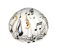 Music Notes Print Shower Cap Reusable Waterproof Shower Bonnet for Women Men Elastic Band Bath Hair Hat Double Layered Washable Bath Cap for All Hairstyles, Travel-Friendly