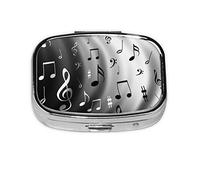 (Music Notes Print) Square Pill Box with 2 Compartment Small Pill Organizer Portable Pill Case Vitamin Containers, Travel Essentials 5.5x4x1.8 cm