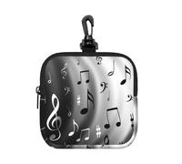 Music Notes Print Square Zipper Pouch with All-Over Print,Waterproof Rubber-Fabric, Lightweight Durable Small Organizer Bag for Coins, Cards, Keys