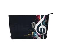 Music Notes Printed Make up Bag for Women Corduroy Makeup Bags Zipper Travel Cosmetic Bags Pouch Organizer