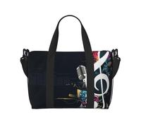 Music Notes Printed Travel Duffel Bag for Women Men - Weekend Overnight Bags with Adjustable Shoulder Strap and Handle