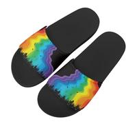 Music Notes Rainbow Novelty Sunflowers Pattern Slide Sandals for Women Girls, Comfotable Open Toe Non Slip Single Band Slide Sandals