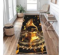 Music Notes Runner Rug 65 x 180 cm Long Washable, Gramophone Musical Runner Rug for Hallway Non Slip Carpet, Kitchen Entryway Hall Bedroom Decor, Soft Low Pile Ji&f154
