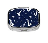 Music Notes Saxophones,Meta Pill Box 2 Compartment Medicine Case,Portable Organizer,Rectangle Meta Portable Organizer Pill Box 362 Compartment Medicine Case