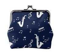Music Notes Saxophones, PU Leather Coin Purse, Small Wallets, Change Pouch with Kiss Lock Clasp Buckle, Change Purse