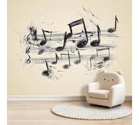 Music Notes Sheet Music Minimalist Photo Mural - 300 x 280 cm Non-Woven Premium Wall Mural - High Definition Art Print Teen Bedroom Game Room Decoration Environmental Friendly Beige Photo Wallpaper