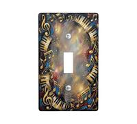 Music Notes Single Light Switch Cover Plate, Artistic Elegant Piano Keys Swirls None Gold Plastic Standard Size Wall Switch Plates Accents for Home Living Room New Apartment Decor (Single)