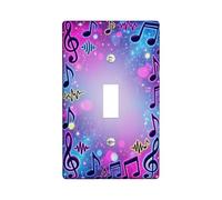 Music Notes Single Light Switch Cover Plate, Contemporary Playful Sound Waves Stars None Violet Plastic Standard Size Wall Switch Plates Accents for Home Living Room Bedroom Bathroom Decor (Single)