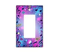 Music Notes Single Rocker Light Switch Cover, Contemporary Playful Sound Waves Stars None Violet Plastic Standard Size Accents Wall Switch Plates for Living Room Bedroom Home Office Decor