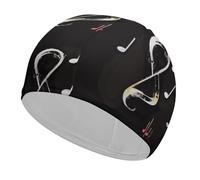Music Notes Swim Cap for Adult, Elastic Fabric Swimming Cap, Comfortable Bathing Cap for Long & Short Hair