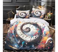 Music notes swirl 3D Printing Comforter Cover 3-Piece Premium Microfibre Stain-Resistant Abstract musical Quilt Cover 2 Pillow Shams Zippered Closure Bed Ensemble Family & Guests Single（140x200cm）