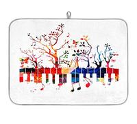 Music Notes Tree Piano Microfibre Dish Drying Mat Colorful Notes Absorbent Dish Drying Drainers Mats for Kitchen Spoon Glass Plate 45.7 x 60.9 cm