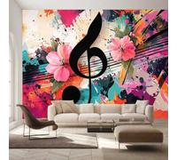 Music Notes Wall Mural Wallpaper Non-Woven 250x175 cm | Breathable Fabric, HD Graffiti Art Print, Wall Decor, ideal for Bedroom, Living Room, Hallway and Office
