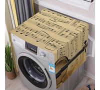 Music Notes Washer And Dryer Cover with Storage Pockets for The Top Load Dustproof Washing Machine Cover Flax Appliance Protector Mat Pad Home Kitchen Laundry Room Accessory 54.5x20.5 In