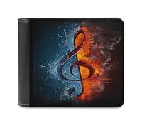 Music Notes with Ice and Fire On Black Leather Bifold Wallet Coin Purse Soft Stylish Credit Pass Case Card-Holder for Boy Girl Men Woman Money Storage