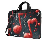 Music Notes with Red Love Heart Laptop Bag 13-15.6Inch, 360° Protective Laptop Sleeve Case Shockproof Messenger Shoulder Bag Waterproof Computer Case Carrying Cover Briefcases for Men Women
