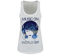 Music On World Off Ladies White Floaty Tank