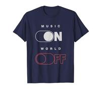 Music On World Off T-Shirt for Music Lovers, DJs, Musicians T-Shirt, Men, Navy Blue, 4X-Large