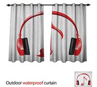 Music Outdoor Ultraviolet Protective Curtains Love Sound Headphones with Heart Shaped Key Note Symbol Melody Artistic Design W72 x L72(183cm x 183cm)