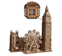 Music Park 3D Puzzles Big Ben Real Clock With Night Light Wooden Model Kits for Adults To Build Ferris Wheel Craft Christmas And Birthday Gifts Home Decoration