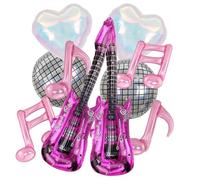 Music Party Balloons Set, 10Pcs Music Theme Foil Balloons with Inflatable Guitar and Disco Ball, Disco Party Decorations for K Pop Birthday Concert and Neon Rock Pop, Inflatable Party Props